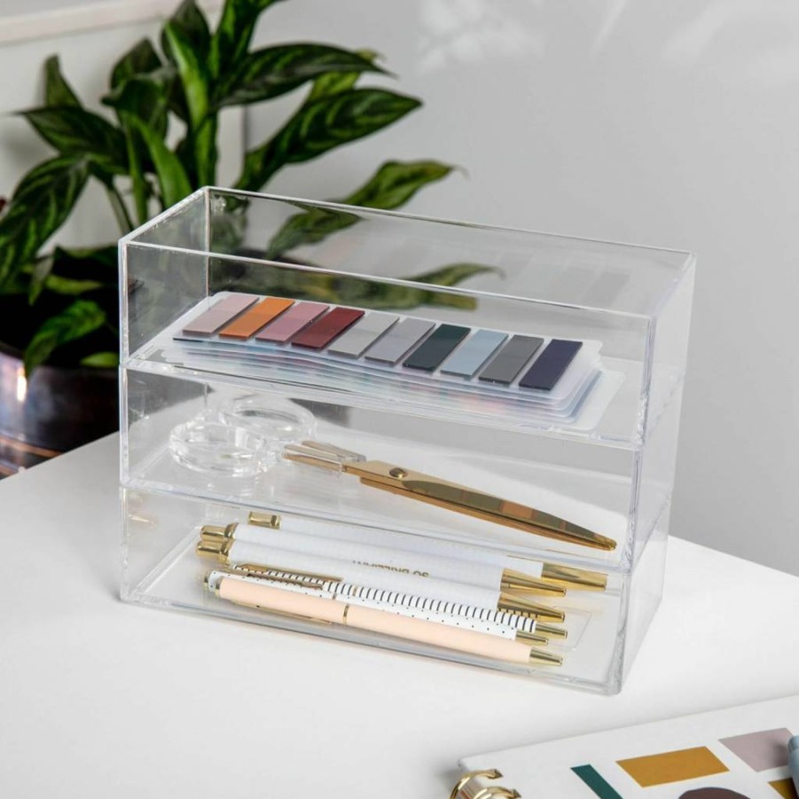 Martha Stewart Stackable Plastic Organizer Trays - Set of 3 (Small, Medium, Large) for Office, Kitchen & Vanity Storage
