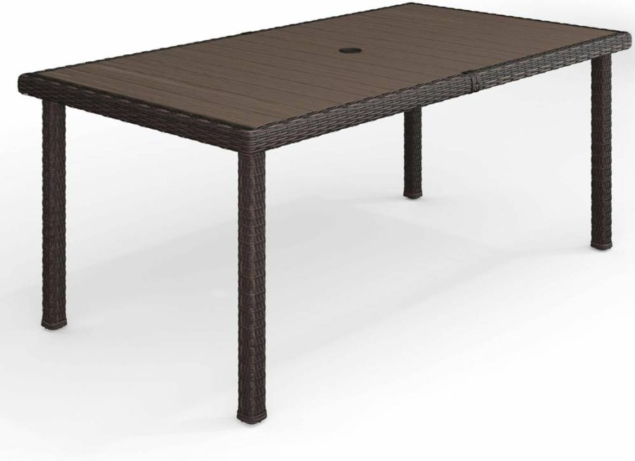 Martha Stewart 71" Gray Faux Wood Patio Table with Rattan Wicker Finish for Indoor and Outdoor Use