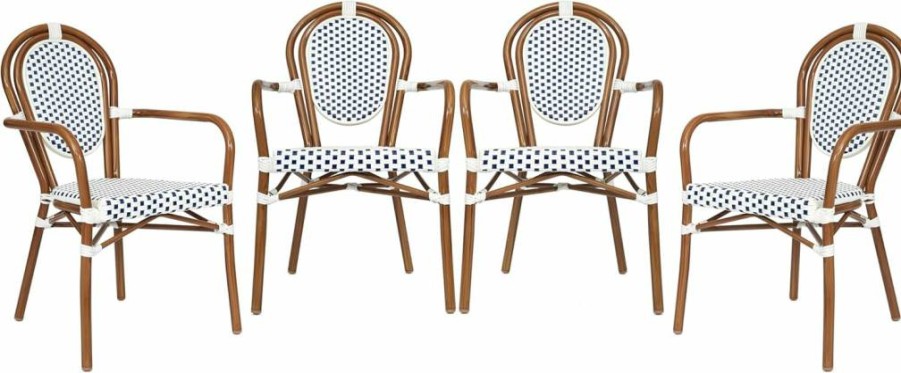 Flash Furniture 2-Pack White/Gray Rattan Bistro Chairs with Bamboo Print Metal Frame – Indoor/Outdoor Stackable Thonet-Style Commercial Chairs with Arms