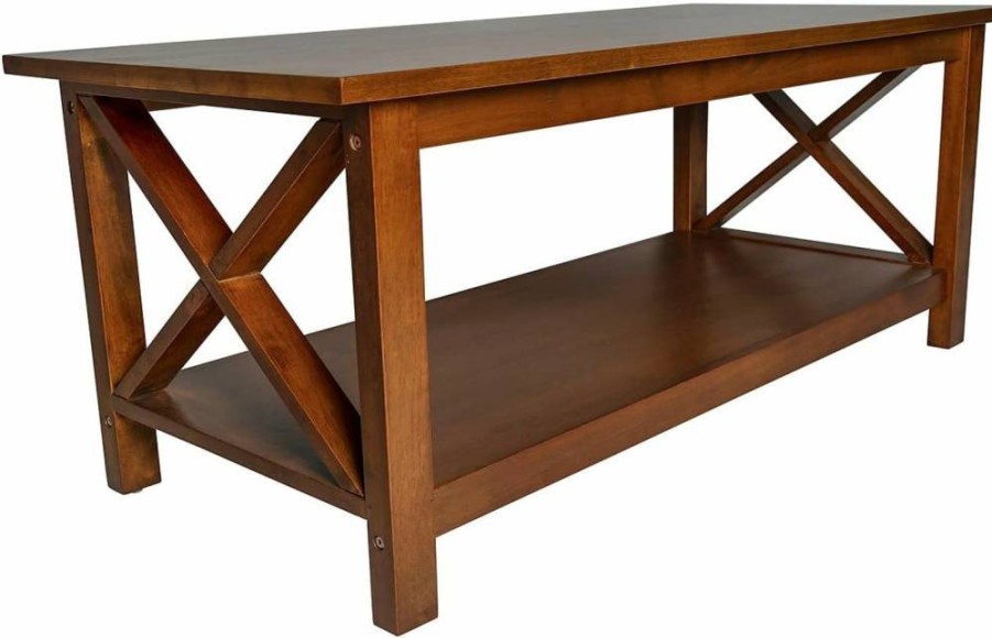 Flash Furniture Jasper Farmhouse Solid Wood Coffee Table - Rustic X-Frame Design Walnut Finish, 19.75" Height for Living Room, Bedroom & Home Office