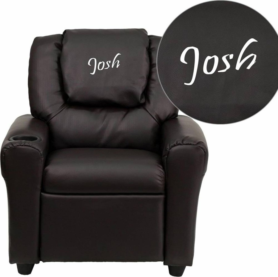 Flash Furniture Kids Leathersoft Recliner Chair with Cup Holder & Headrest - Personalized Brown