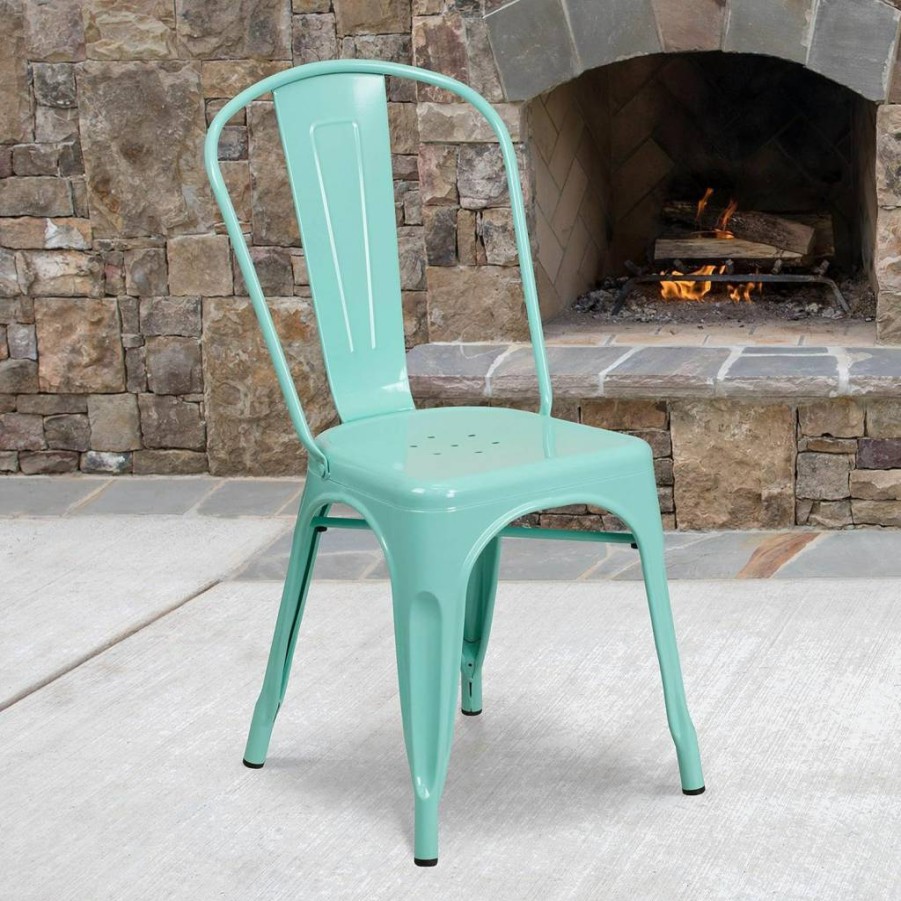 Flash Furniture Mint Green Metal Stackable Chair for Indoor & Outdoor Use - Commercial Grade