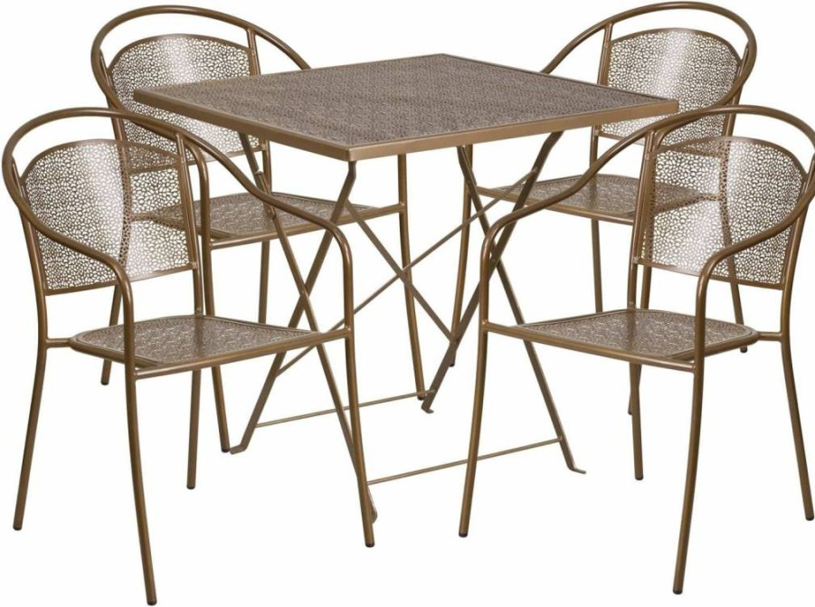 Flash Furniture 28" Square Steel Folding Table Set with 4 Round Back Chairs for Indoor-Outdoor Patio Use