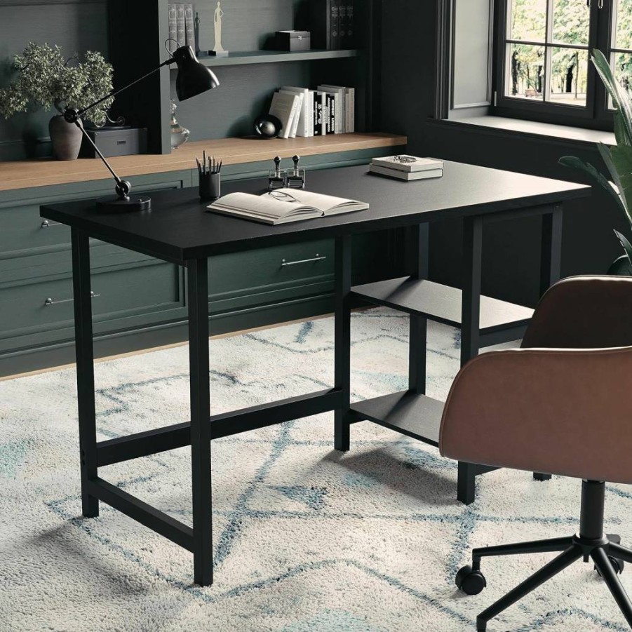 Martha Stewart Beckett Modern White Wood Grain Trestle Desk with Open Shelves