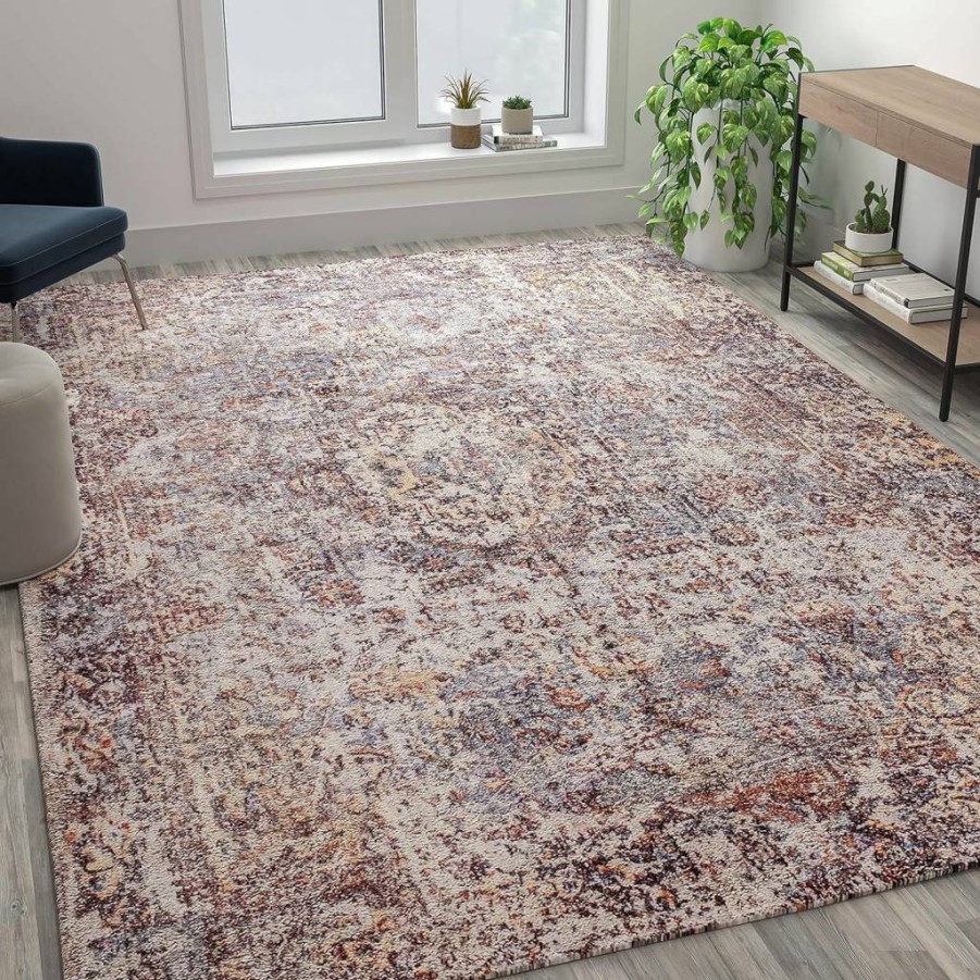 Flash Furniture Katherine Traditional Red Rug 8x10 Feet - Old English Style Handmade Area Rug for Living Room, Bedroom