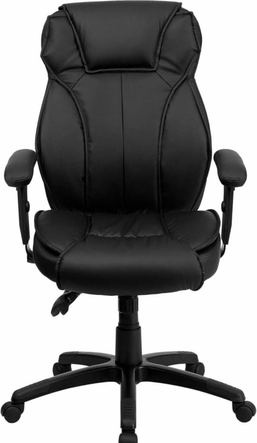 Flash Furniture Hansel High-Back Executive Office Chair - Ergonomic Swivel Design with Lumbar Support & Adjustable Arms in Black LeatherSoft