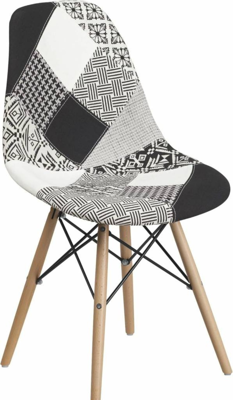 Flash Furniture Elon Series Milan Fabric Accent Chair with Wooden Legs, Patchwork Design