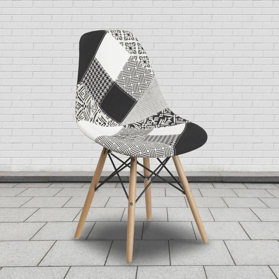 Flash Furniture Elon Series Milan Fabric Accent Chair with Wooden Legs, Patchwork Design