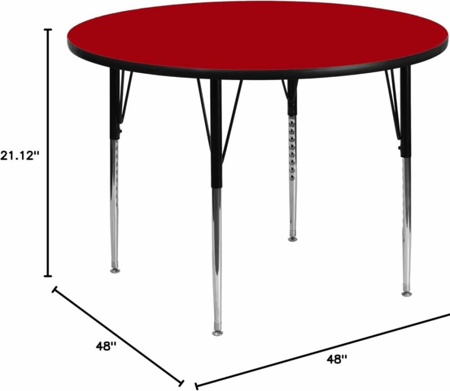 Flash Furniture 48" Round Oak Activity Table with Adjustable Height Legs - Thermal Laminate Surface