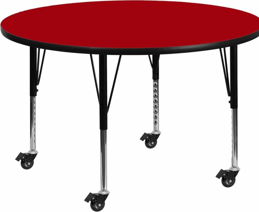 Flash Furniture 42" Round Adjustable Height Mobile Activity Table - Grey Thermal Laminate Top, Short Legs