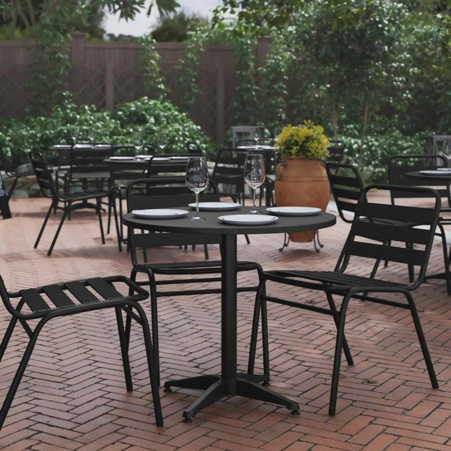 Flash Furniture Mellie 27.5-Inch Round Black Metal Table for Indoor & Outdoor Use with Sturdy Base
