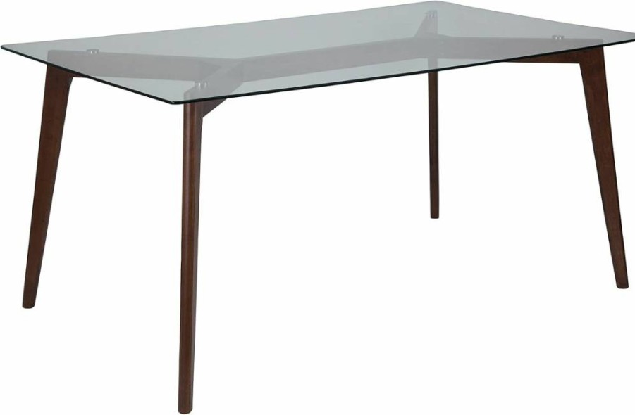 Flash Furniture Parkside 35.25" x 59" Rectangular Walnut Wood Dining Table with Clear Glass Top