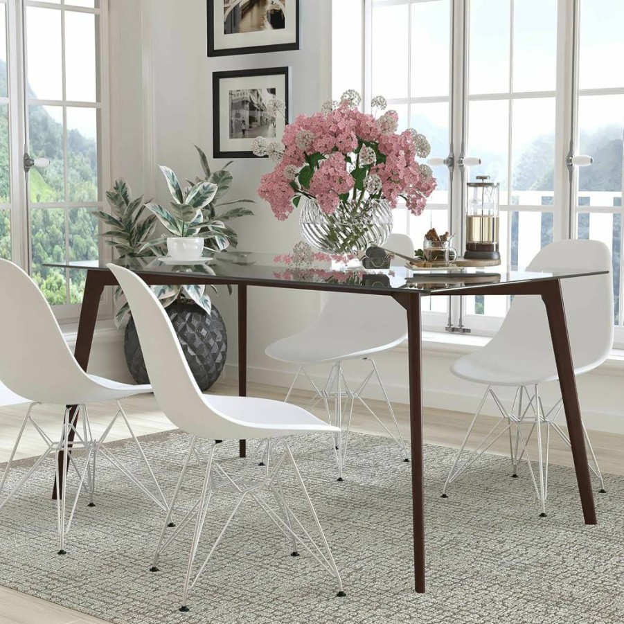Flash Furniture Parkside 35.25" x 59" Rectangular Walnut Wood Dining Table with Clear Glass Top